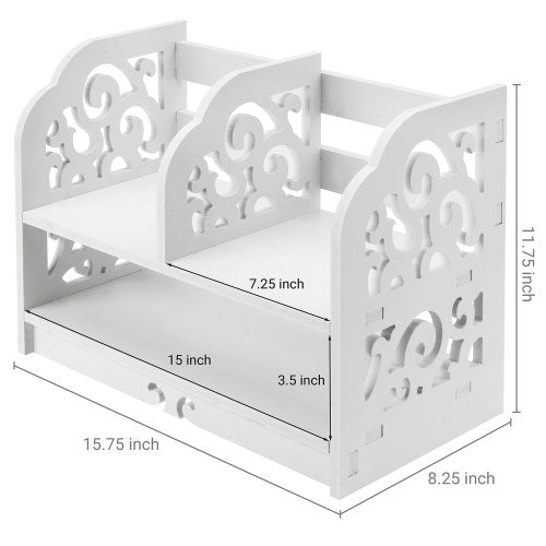 White Wood Scrollwork Desk Bookshelf-MyGift