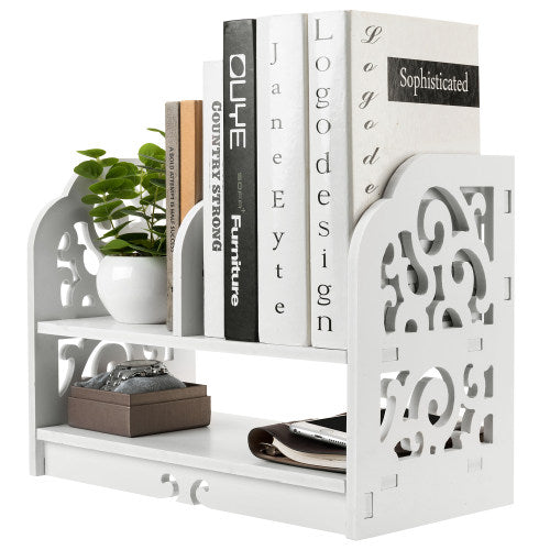 White Wood Scrollwork Desk Bookshelf-MyGift