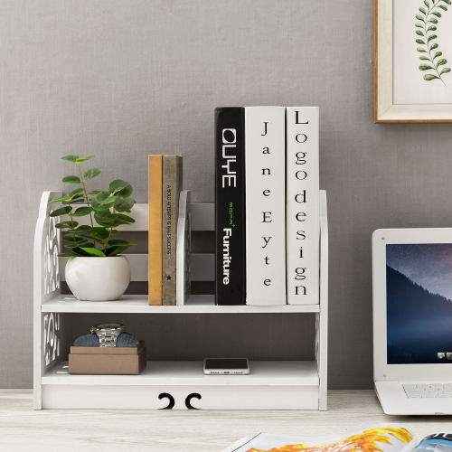 White Wood Scrollwork Desk Bookshelf-MyGift