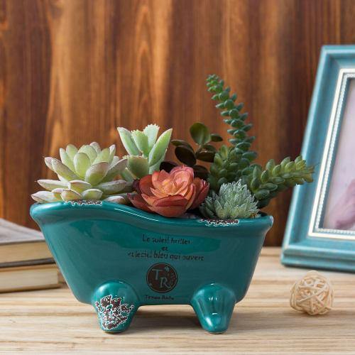 Petite French Country Bathtub Flower Pot, Turquoise - MyGift