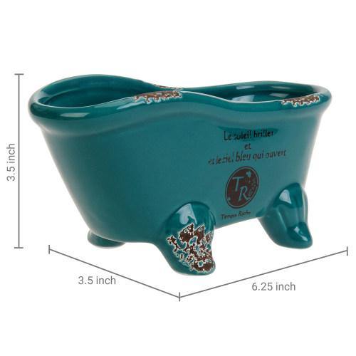 Petite French Country Bathtub Flower Pot, Turquoise - MyGift