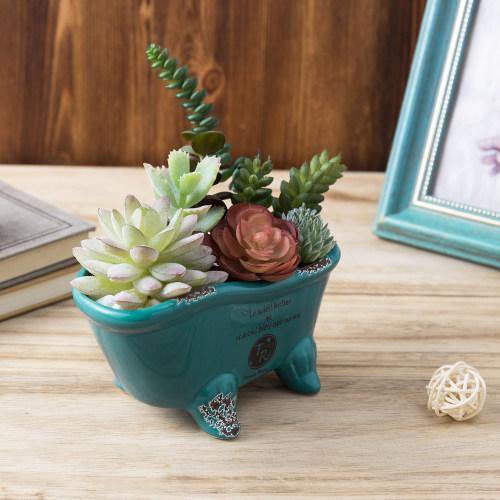 Petite French Country Bathtub Flower Pot, Turquoise - MyGift