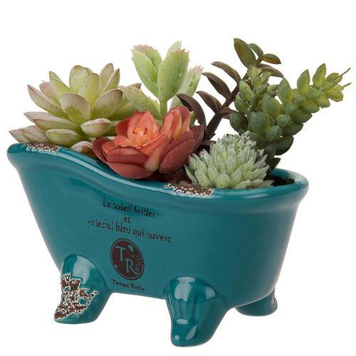 Petite French Country Bathtub Flower Pot, Turquoise - MyGift