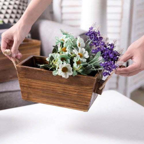Dark Brown Wood Nesting Crates w/ Rope Handles, Set of 3-MyGift