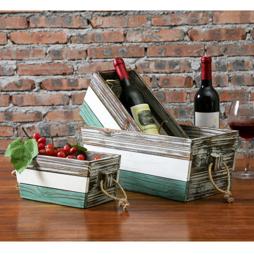 Multicolored Wood Nesting Crates w/ Rope Handles, Set of 3-MyGift