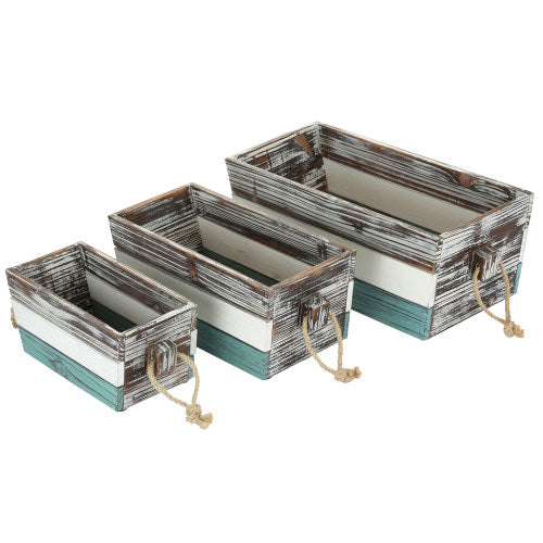 Multicolored Wood Nesting Crates w/ Rope Handles, Set of 3-MyGift
