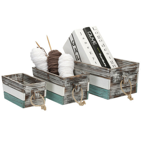 Multicolored Wood Nesting Crates w/ Rope Handles, Set of 3-MyGift