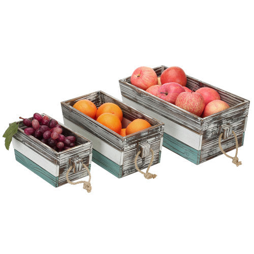 Multicolored Wood Nesting Crates w/ Rope Handles, Set of 3-MyGift