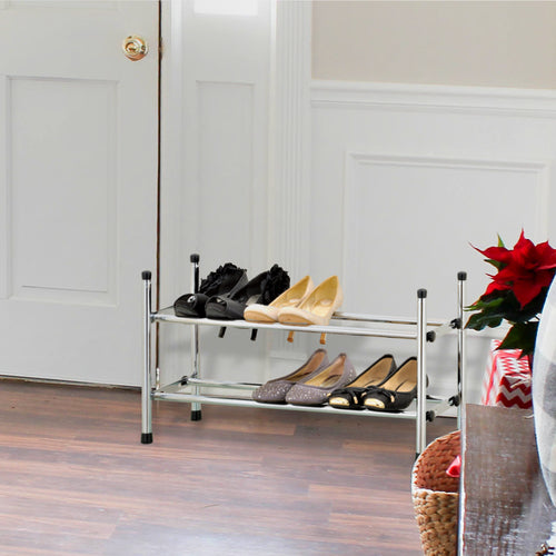 Expandable & Stackable Chrome Plated Shoe Rack-MyGift