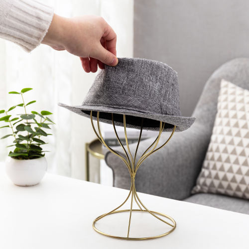 Brass Plated Metal Hat & Wig Display Stand-MyGift