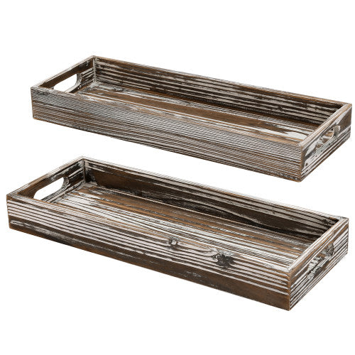 Rustic Rectangular Torched Wood Trays, Set of 2-MyGift