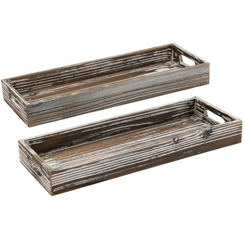 Rustic Rectangular Torched Wood Trays, Set of 2-MyGift