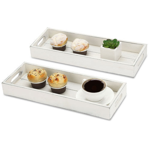 Shabby-Chic White Wood Rectangular Serving Trays, Set of 2-MyGift