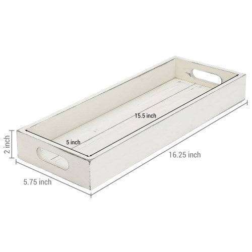 Shabby-Chic White Wood Rectangular Serving Trays, Set of 2-MyGift