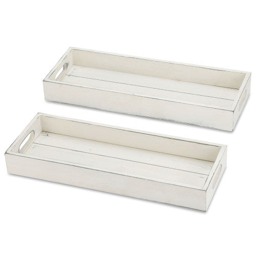 Shabby-Chic White Wood Rectangular Serving Trays, Set of 2-MyGift