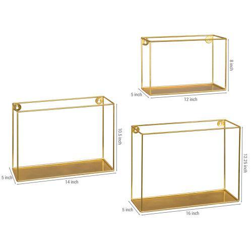 Modern Metal Wire Frame Shadow Boxes, Brass, Set of 3 - MyGift