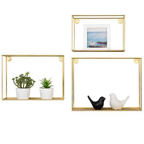 Modern Metal Wire Frame Shadow Boxes, Brass, Set of 3 - MyGift