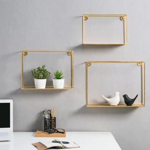 Modern Metal Wire Frame Shadow Boxes, Brass, Set of 3 - MyGift