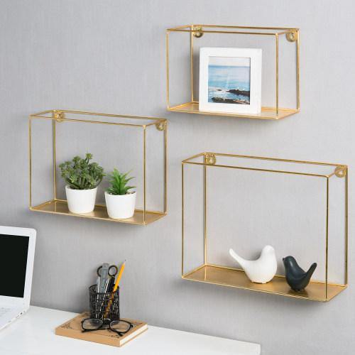 Modern Metal Wire Frame Shadow Boxes, Brass, Set of 3 - MyGift