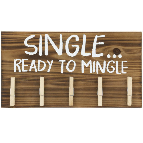 Laundry Room Wood Sign "Single - Ready to Mingle" w/ 5 Clothes Pins-MyGift