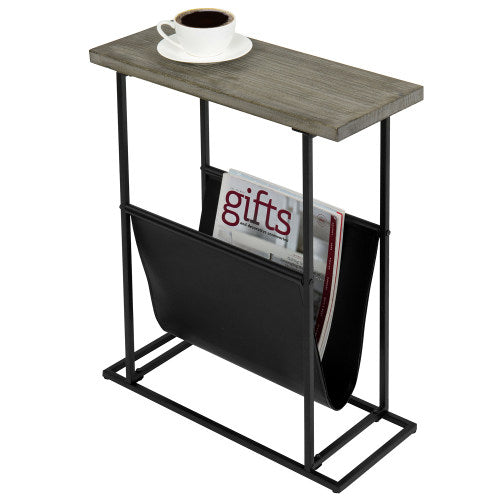Modern Gray Wood & Black Metal End Table with Magazine Holder Sling-MyGift