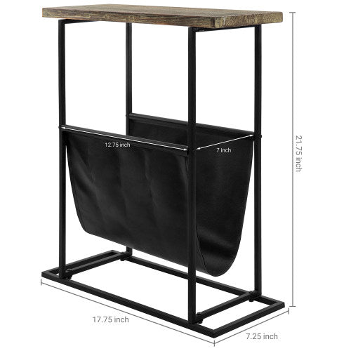 Torched Wood & Black Metal End Table with Magazine Holder Sling-MyGift