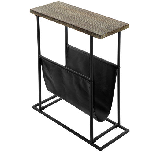 Torched Wood & Black Metal End Table with Magazine Holder Sling-MyGift