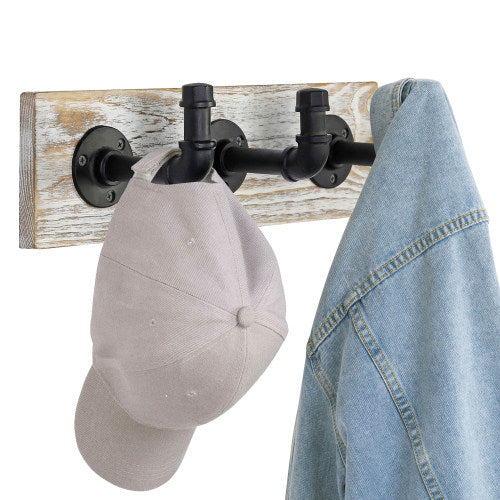 Whitewashed Wood & Industrial Style Metal Pipe Wall Rack-MyGift