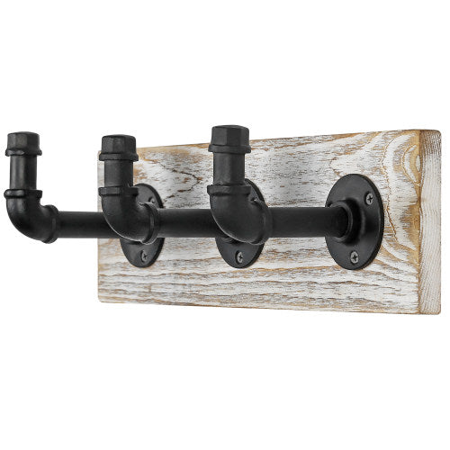 Whitewashed Wood & Industrial Style Metal Pipe Wall Rack-MyGift