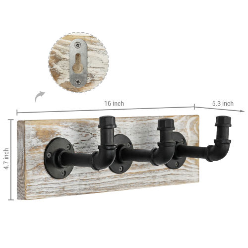 Whitewashed Wood & Industrial Style Metal Pipe Wall Rack-MyGift