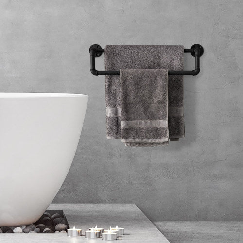 Wall-Mounted Industrial Black Metal Pipe Towel Bar-MyGift