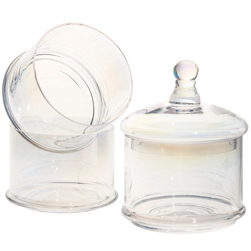 3-Tier Iridescent Rainbow Tone Translucent Stacking Apothecary Jars, Round Glass Display Candy and Cookie Containers-MyGift
