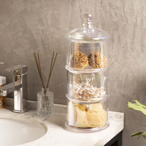 3-Tier Iridescent Rainbow Tone Translucent Stacking Apothecary Jars, Round Glass Display Candy and Cookie Containers-MyGift
