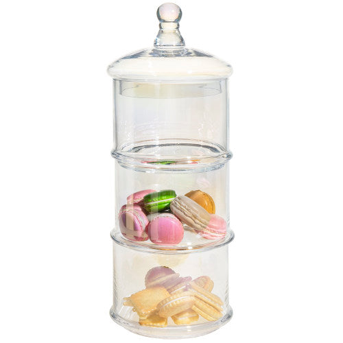 3-Tier Iridescent Rainbow Tone Translucent Stacking Apothecary Jars, Round Glass Display Candy and Cookie Containers-MyGift
