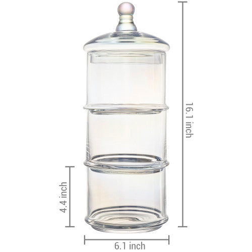 3-Tier Iridescent Rainbow Tone Translucent Stacking Apothecary Jars, Round Glass Display Candy and Cookie Containers-MyGift