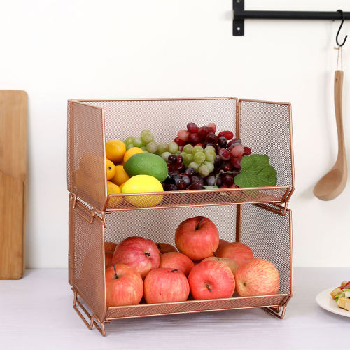 Deluxe Stackable Copper Metal Wire Mesh Produce Basket, Set of 2-MyGift