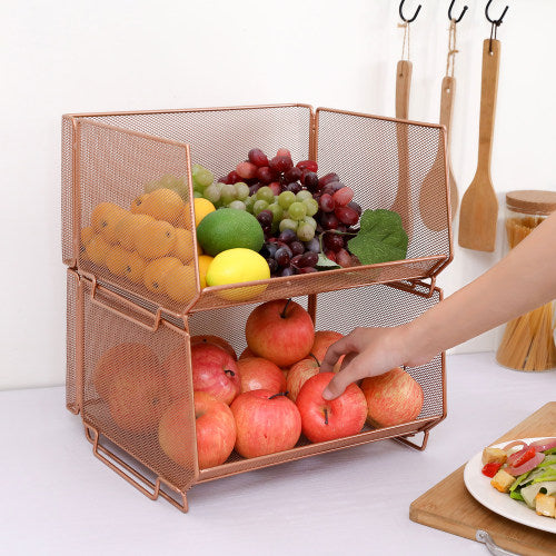 Deluxe Stackable Copper Metal Wire Mesh Produce Basket, Set of 2-MyGift