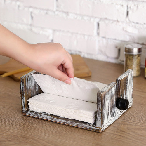 Torched Wood Napkin Holder w/ Industrial Black Metal Pipe Arm-MyGift