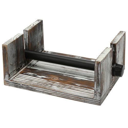 Torched Wood Napkin Holder w/ Industrial Black Metal Pipe Arm-MyGift