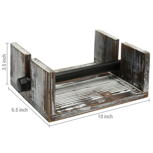 Torched Wood Napkin Holder w/ Industrial Black Metal Pipe Arm-MyGift