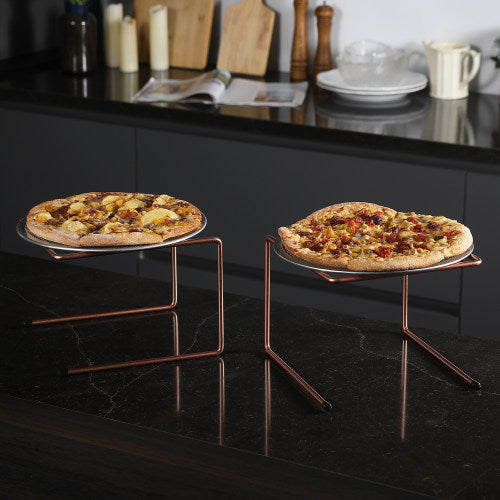 Set of 4, Copper Metal Pizza Table Stands, Tabletop Pizza Pan Riser Food Platter Tray and Display Rack-MyGift