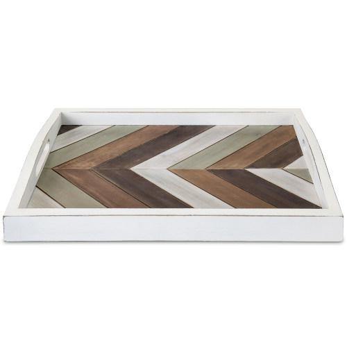 Multi-Colored White Wood Chevron Design Tray - MyGift