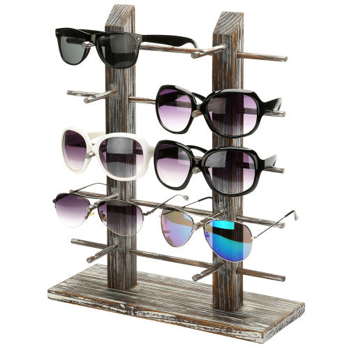 Rustic Torched Wood 10-Pair Sunglasses/Glasses Display Stand-MyGift