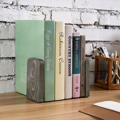 Square Vintage Gray Wood Bookends, Set of 2-MyGift