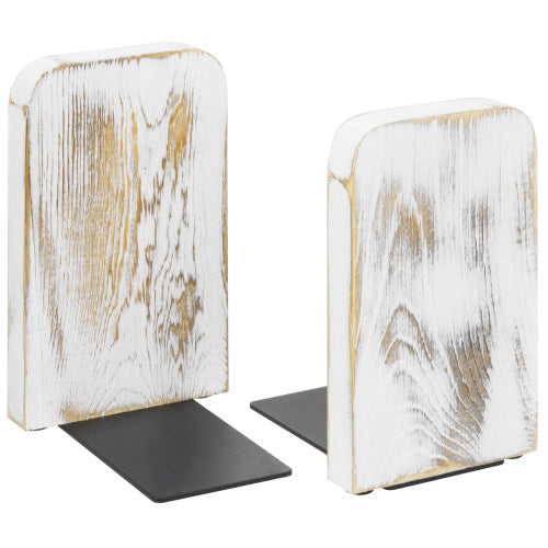 Square Whitewashed Wood Bookends, Set of 2-MyGift