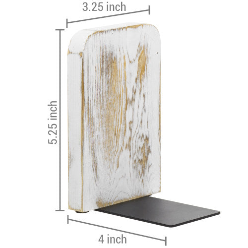 Square Whitewashed Wood Bookends, Set of 2-MyGift