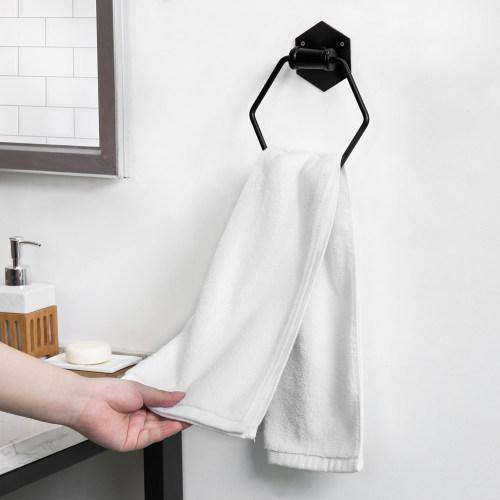 Matte Black Pipe and Metal Wire Hexagonal Towel Ring - MyGift