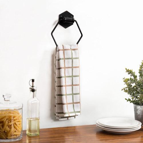 Matte Black Pipe and Metal Wire Hexagonal Towel Ring - MyGift