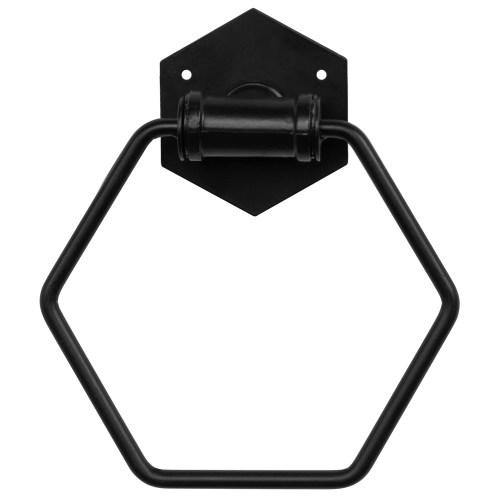 Matte Black Pipe and Metal Wire Hexagonal Towel Ring - MyGift