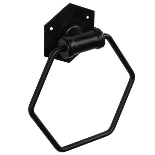 Matte Black Pipe and Metal Wire Hexagonal Towel Ring - MyGift